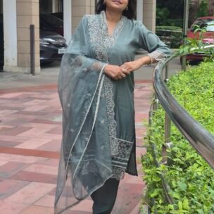 Royal Green Hand Embroidery 3 Piece Suit Set