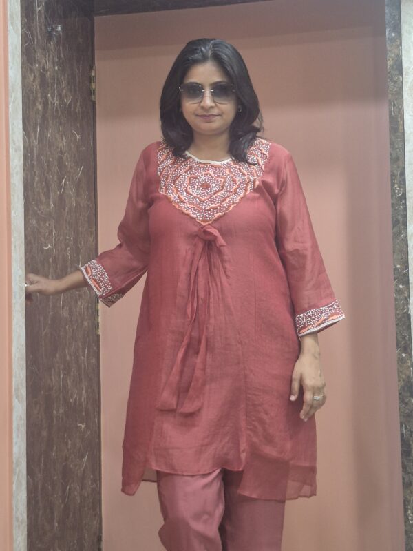 Mulchanderi Floral Hand Embroidery Orange Coordset