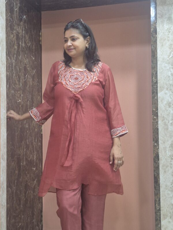 Mulchanderi Floral Hand Embroidery Orange Coordset