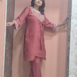 Mulchanderi Floral Hand Embroidery Orange Coordset - Image 3