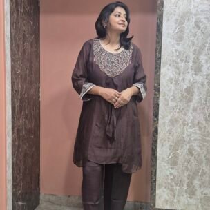 Mulchanderi Floral Hand Embroidery Brown Coordset