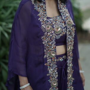 Majestic Hand Embroidery Deep Blue Indo Western Piece - Image 3