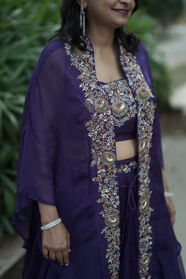 Majestic Hand Embroidery Deep Blue Indo Western Piece