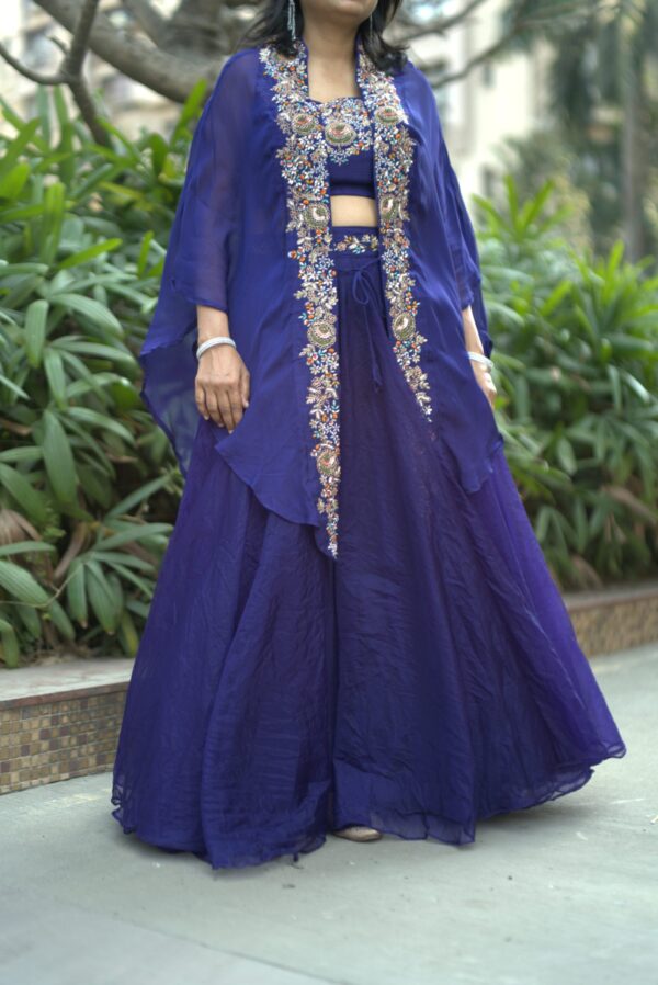 Majestic Hand Embroidery Deep Blue Indo Western Piece
