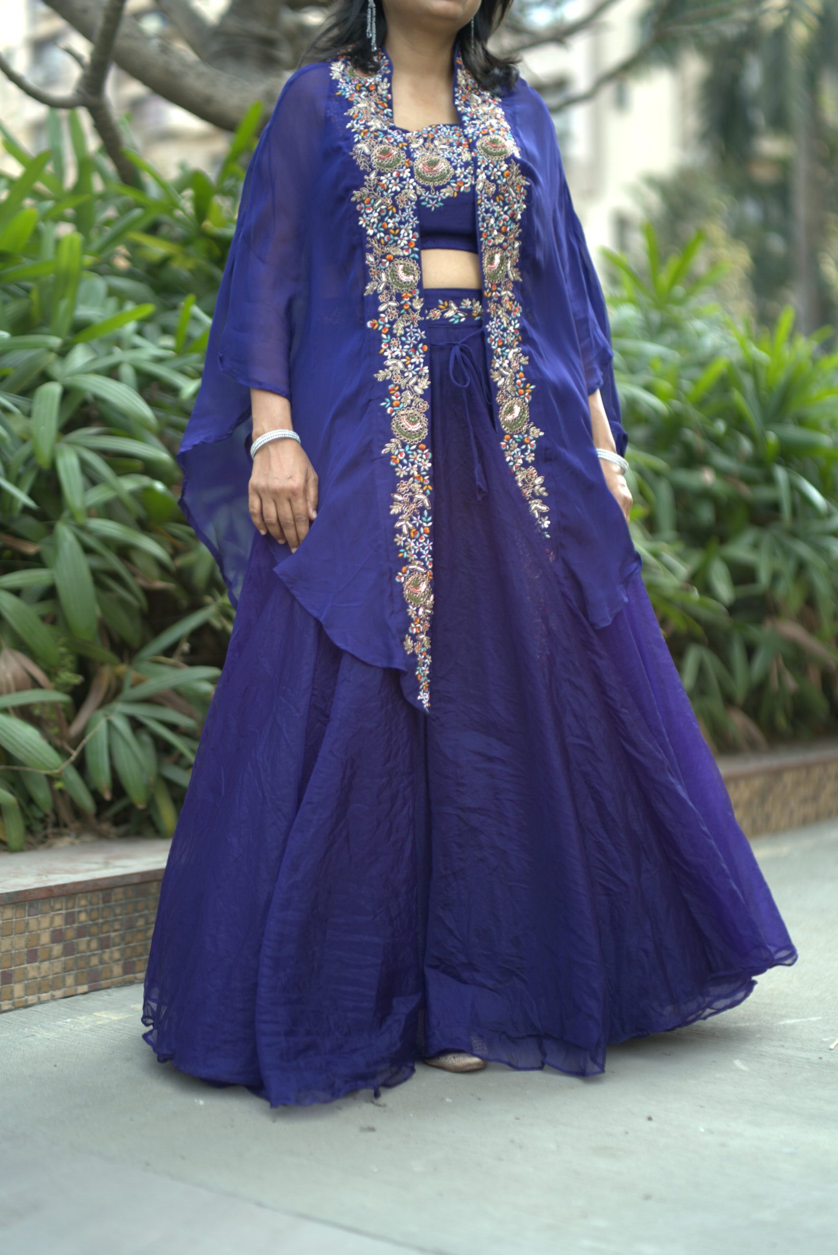 Majestic Hand Embroidery Deep Blue Indo Western Piece - Image 4