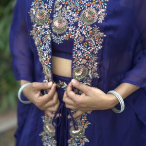 Majestic Hand Embroidery Deep Blue Indo Western Piece - Image 2