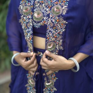 Majestic Hand Embroidery Deep Blue Indo Western Piece - Image 2