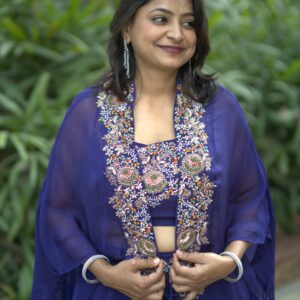 Majestic Hand Embroidery Deep Blue Indo Western Piece