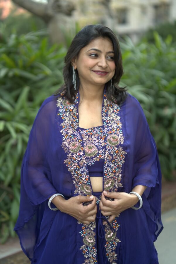 Majestic Hand Embroidery Deep Blue Indo Western Piece