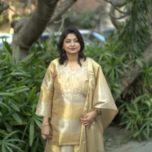 GOLDEN DUAL SHADE SILK INDO WESTERN
