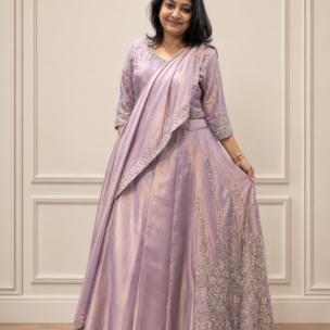 BLUSH PINK MIRROR WORK GHAGRA - Image 1