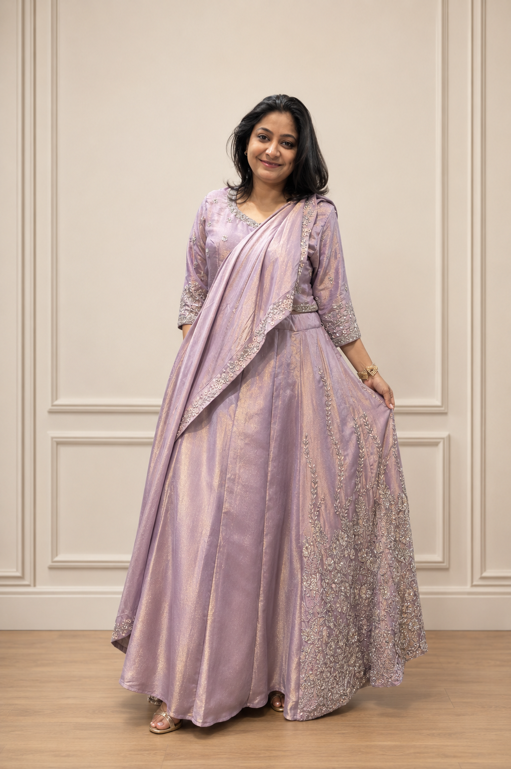 BLUSH PINK MIRROR WORK GHAGRA - Image 1