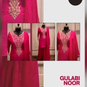 Heavy Zari Handwork V-Neck Kurti Set with Dupatta - Image 2