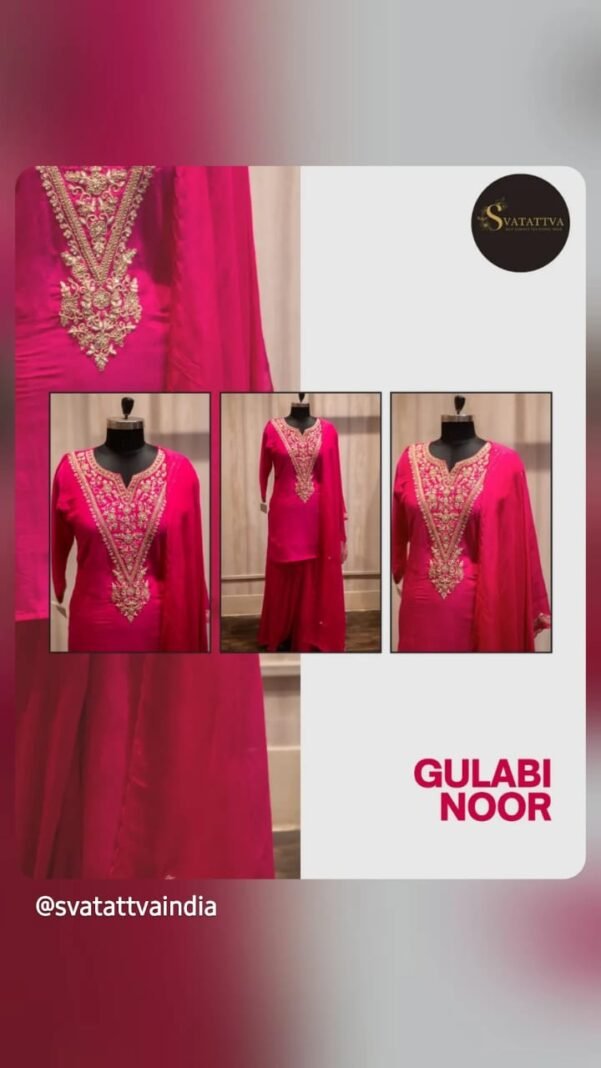 Heavy Zari Handwork V-Neck Kurti Set with Dupatta