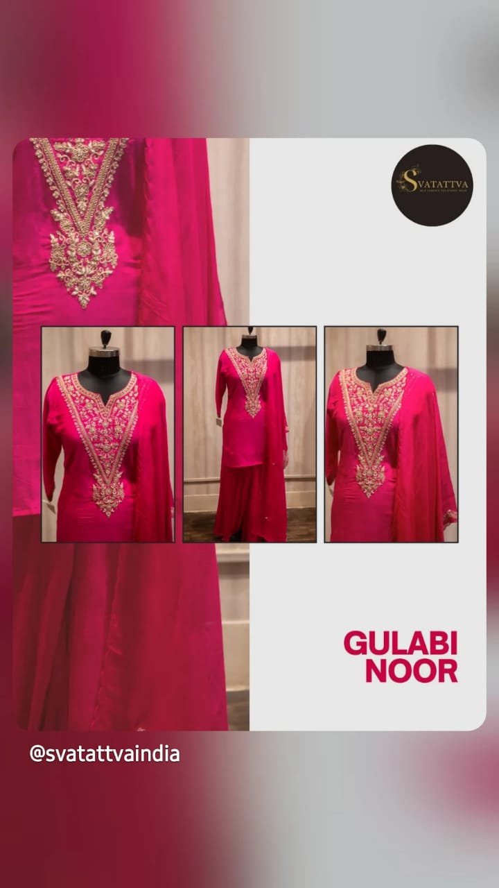 Heavy Zari Handwork V-Neck Kurti Set with Dupatta - Image 2
