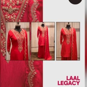 Heavy Zari Handwork V-Neck Kurti Set with Dupatta - Image 1