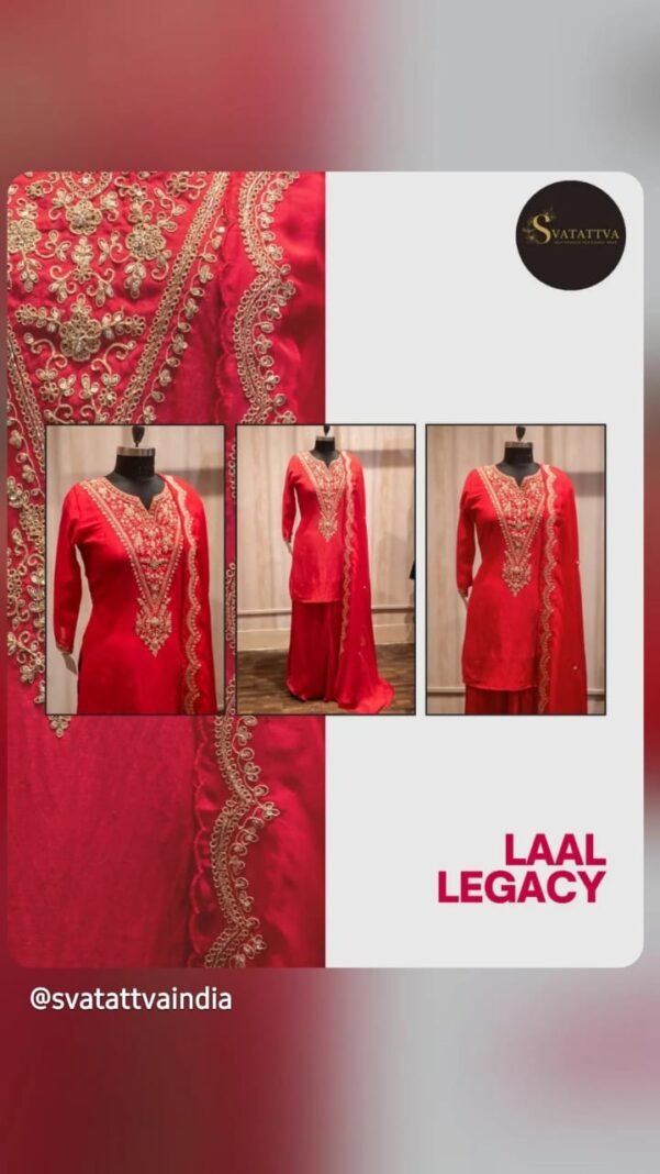 Heavy Zari Handwork V-Neck Kurti Set with Dupatta