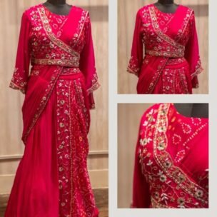 Embroidered Indo-Western Draped Saree with Handworked Belt