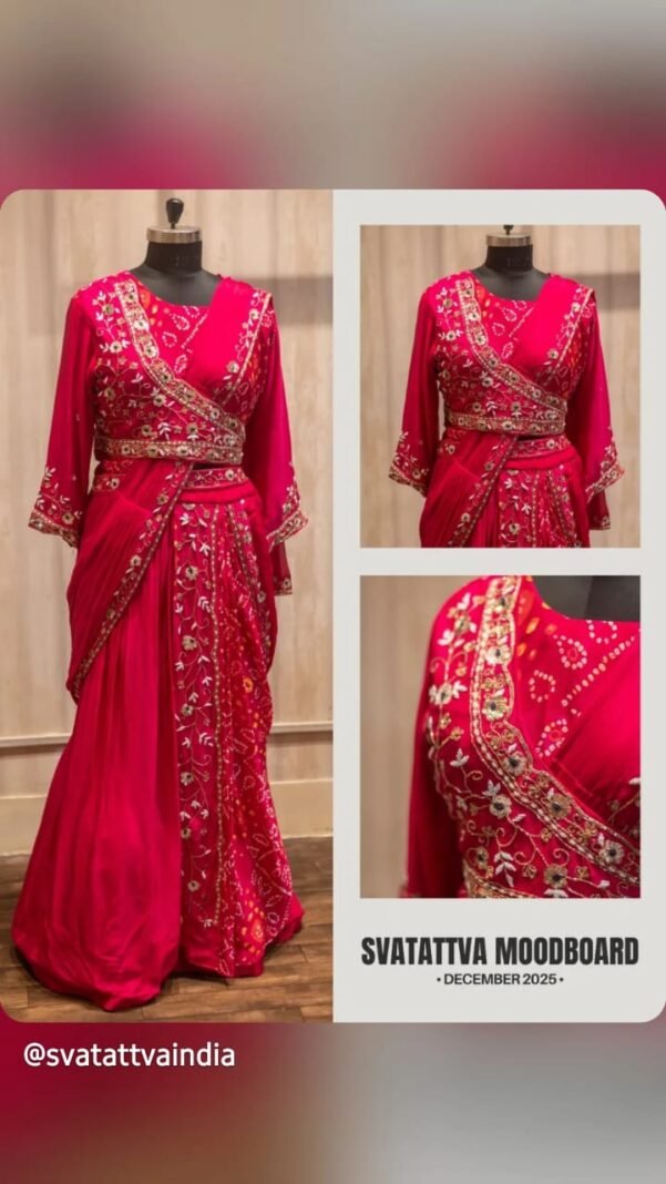 Embroidered Indo-Western Draped Saree with Handworked Belt