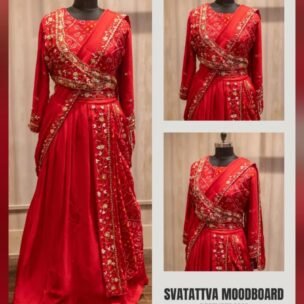 Embroidered Indo-Western Draped Saree with Handworked Belt - Image 2