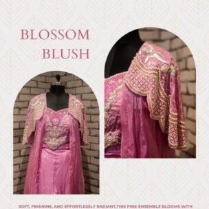 Blossom Blush Hand-Embroidered Crop Top and Cape Co-ord Set - Image 2
