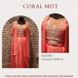 Blossom Blush Hand-Embroidered Crop Top and Cape Co-ord Set - Image 1