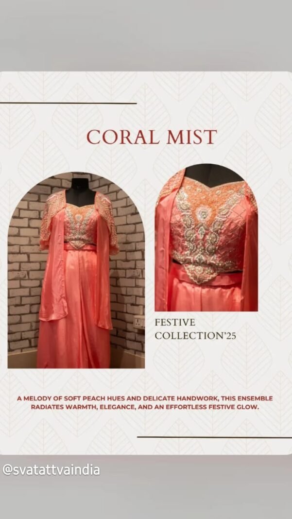 Blossom Blush Hand-Embroidered Crop Top and Cape Co-ord Set