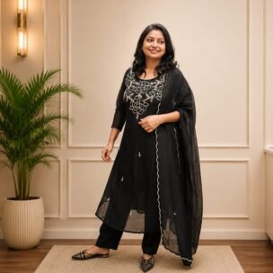 Black Hand Embroidery 3 Piece Suit Set - Image 3