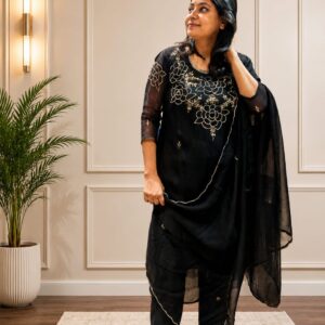 Black Hand Embroidery 3 Piece Suit Set - Image 2