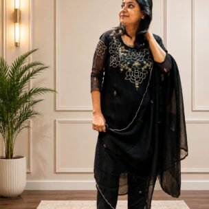 Black Hand Embroidery 3 Piece Suit Set - Image 2