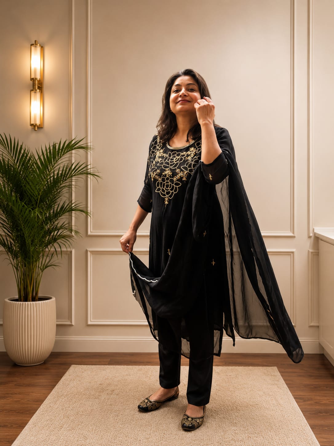 Black Hand Embroidery 3 Piece Suit Set - Image 4