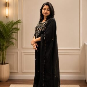 Black Hand Embroidery 3 Piece Suit Set