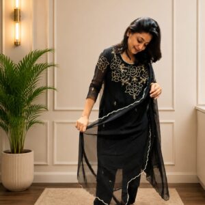 Black Hand Embroidery 3 Piece Suit Set - Image 5