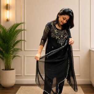 Black Hand Embroidery 3 Piece Suit Set - Image 5
