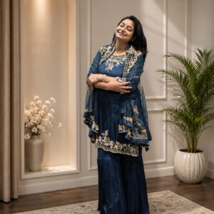 Hand Embroidery Sea Green Indo-Western Coat Piece