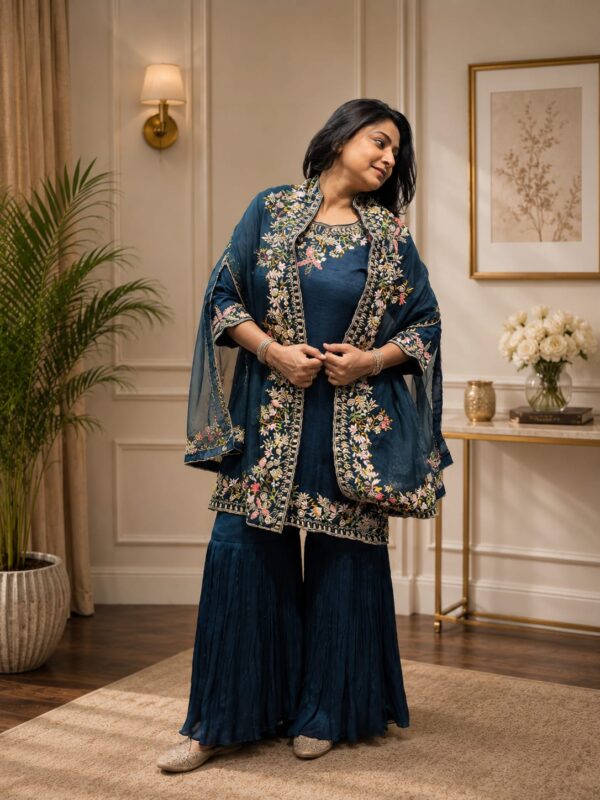 Hand Embroidery Sea Green Indo-Western Coat Piece