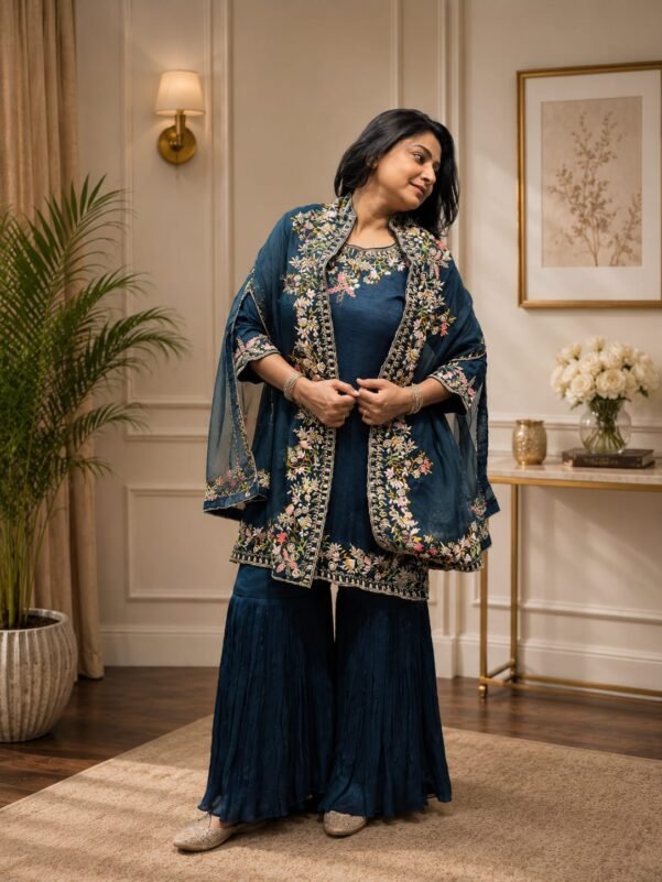 Hand Embroidery Sea Green Indo-Western Coat Piece