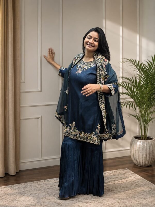 Hand Embroidery Sea Green Indo-Western Coat Piece