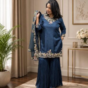 Hand Embroidery Sea Green Indo-Western Coat Piece - Image 2