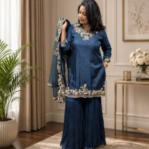 Hand Embroidery Sea Green Indo-Western Coat Piece - Image 2