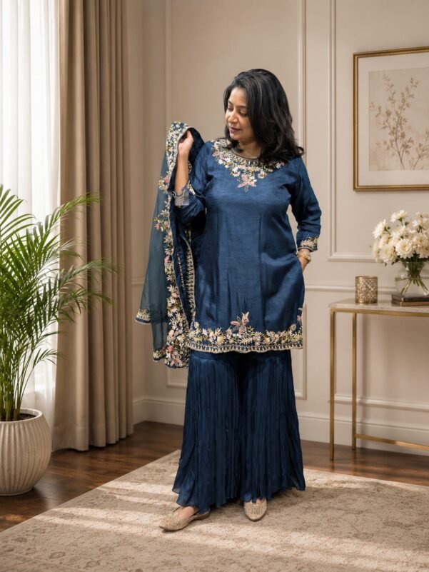 Hand Embroidery Sea Green Indo-Western Coat Piece