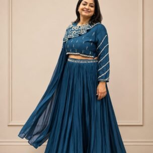 DREAMY BLUE WITH PEARLS INDO-WESTERN