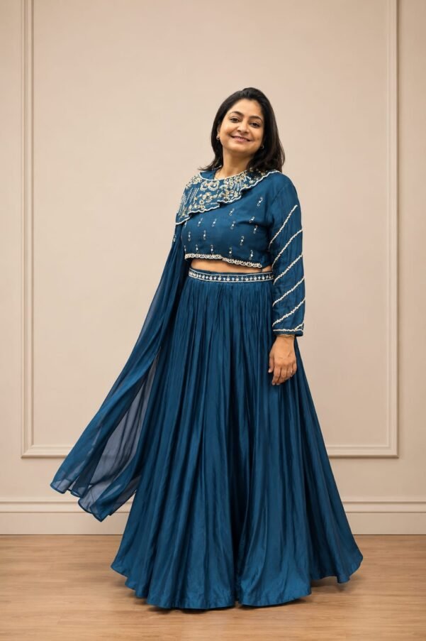 DREAMY BLUE WITH PEARLS INDO-WESTERN