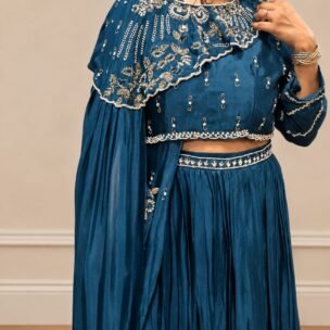 DREAMY BLUE WITH PEARLS INDO-WESTERN - Image 2