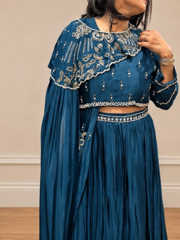 DREAMY BLUE WITH PEARLS INDO-WESTERN