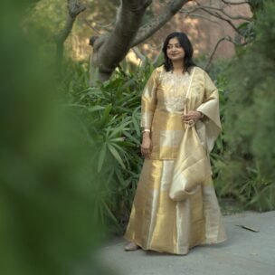 GOLDEN DUAL SHADE SILK INDO WESTERN - Image 2