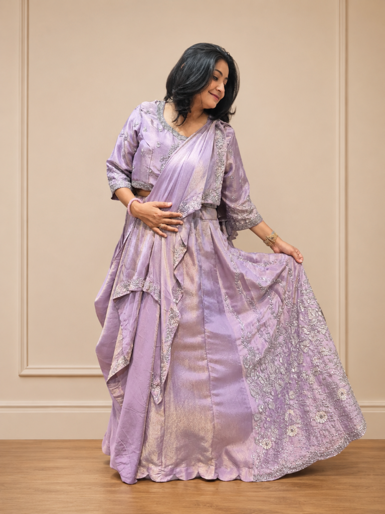 BLUSH PINK MIRROR WORK GHAGRA
