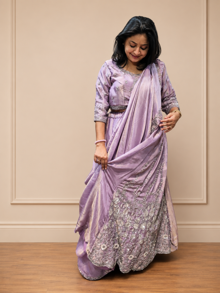 BLUSH PINK MIRROR WORK GHAGRA